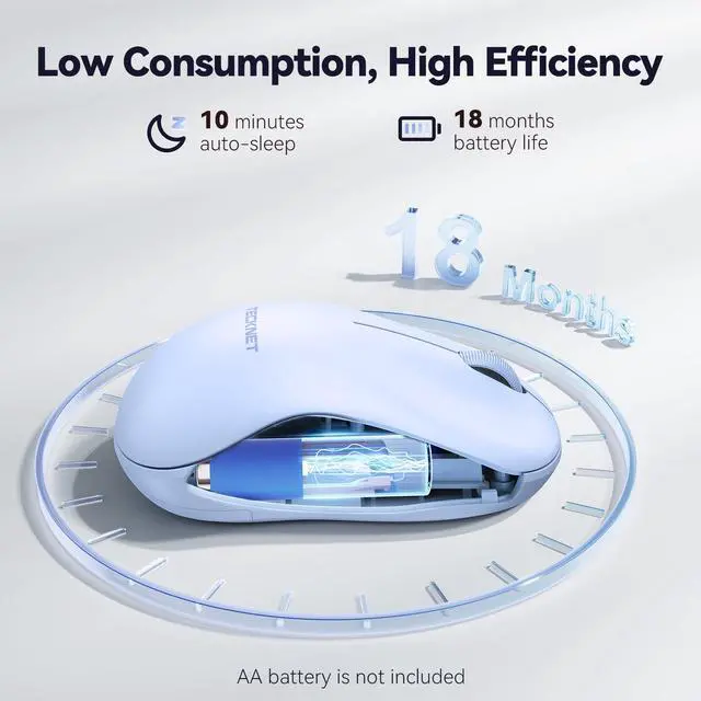 Alt view image 6 of 7 - TECKNET Wireless Mouse for Laptop, 2.4G Silent Computer Mouse Quiet Click with 5 DPI Levels,Contoured Grip,Small Portable 30 Months Battery Cordless Mice for PC, Chromebook, Mac - Light Blue