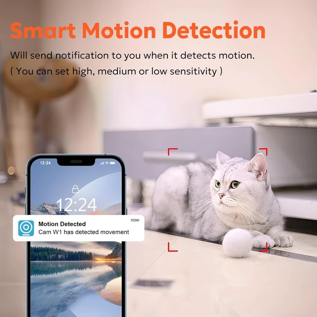 Alt view image 4 of 7 - Indoor Camera 2K, 360 Cameras for Home Security with Motion Detection, Baby Monitor with Phone App, 2.4G WiFi Pet Cam with Night Vision & 2-Way Audio