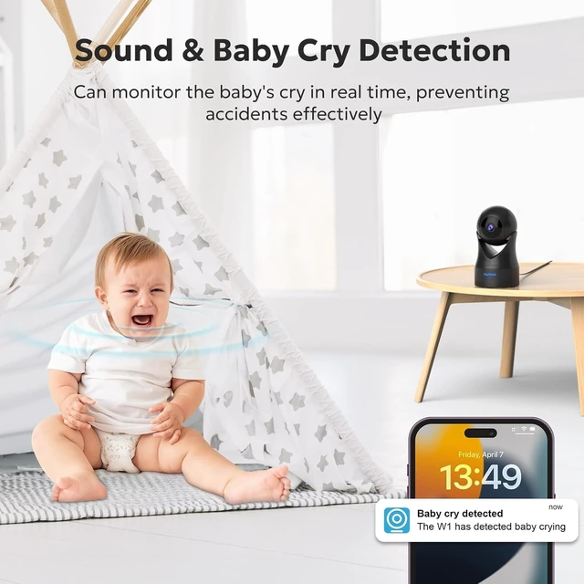 Alt view image 6 of 7 - Indoor Camera 2K, 360 Cameras for Home Security with Motion Detection, Baby Monitor with Phone App, 2.4G WiFi Pet Cam with Night Vision & 2-Way Audio
