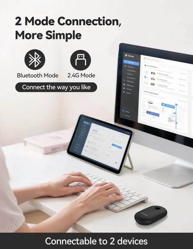Alt view image 2 of 7 - TECKNET Bluetooth Mouse, 2.4G USB-A Compact and Portable Mouse for Laptop 2 Modes(BT3.0/5.0+2.4Ghz), Silent Slim Clicks with USB Receiver, Compatible with PC, Chromebook, Mac - Black