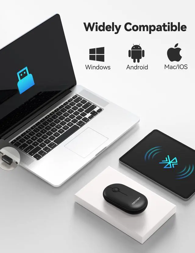 Alt view image 5 of 7 - TECKNET Bluetooth Mouse, 2.4G USB-A Compact and Portable Mouse for Laptop 2 Modes(BT3.0/5.0+2.4Ghz), Silent Slim Clicks with USB Receiver, Compatible with PC, Chromebook, Mac - Black