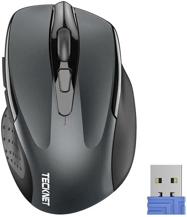 Main image of TECKNET Wireless Mouse, 2.4G Ergonomic Optical Mouse, Computer Mouse for Laptop, PC, Computer, Chromebook, Notebook, 6 Buttons, 24 Months Battery Life, 2600 DPI, 5 Adjustment Levels - Grey