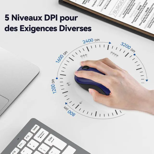 Alt view image 4 of 7 - TECKNET Wireless Mouse for Laptop, 2.4G Silent Computer Mouse Quiet Click with 5 DPI Levels,Contoured Grip,Small Portable 30 Months Battery Cordless Mice for PC, Chromebook, Mac