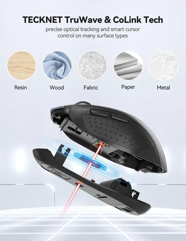 Alt view image 7 of 7 - TECKNET Wireless Mouse for Laptop, 2.4G Ergonomic Optical Mouse Silent Bluetooth Mouse(BT5.0) 4000DPI Adjust, Computer Portable PC Quiet Mice with USB-A Receiver & 6 Buttons for Mac, 18 Months Battery