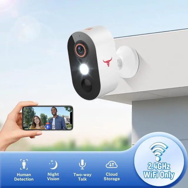 Alt view image 2 of 7 - ByteBlaz Wireless Outdoor Security Camera with Spotlights, Battery Powered, AI Human Detection, 2-Way Talk, Color Night Vision, Cloud Storage, 2.4G WiFi