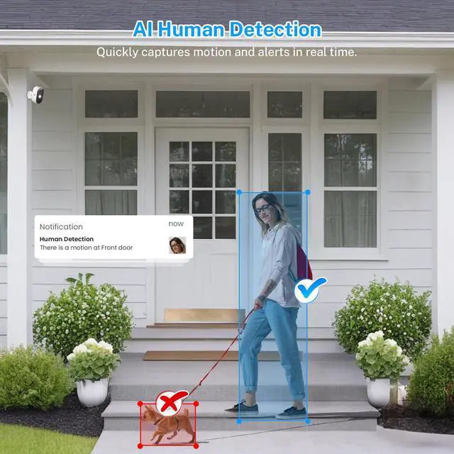 Alt view image 3 of 7 - ByteBlaz Wireless Outdoor Security Camera with Spotlights, Battery Powered, AI Human Detection, 2-Way Talk, Color Night Vision, Cloud Storage, 2.4G WiFi