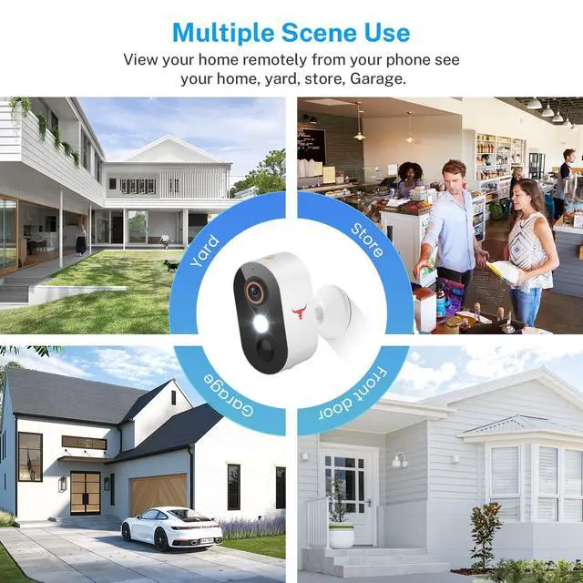 Alt view image 5 of 7 - ByteBlaz Wireless Outdoor Security Camera with Spotlights, Battery Powered, AI Human Detection, 2-Way Talk, Color Night Vision, Cloud Storage, 2.4G WiFi