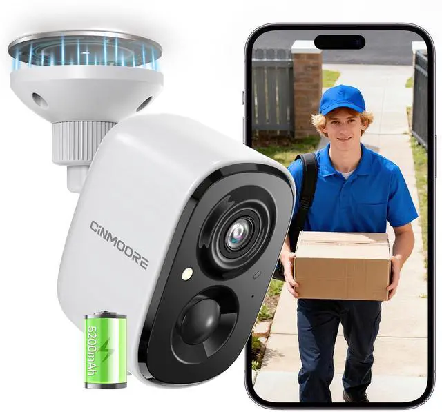 Main image of CINMOORE 2.5K Security Camera Wireless Outdoor, Battery Powered Indoor Camera Free Person Detection, Magnetic Mount Cameras for Home Security, Color Night Vision, Spotlight, Siren Alarm, 2-Way Talk