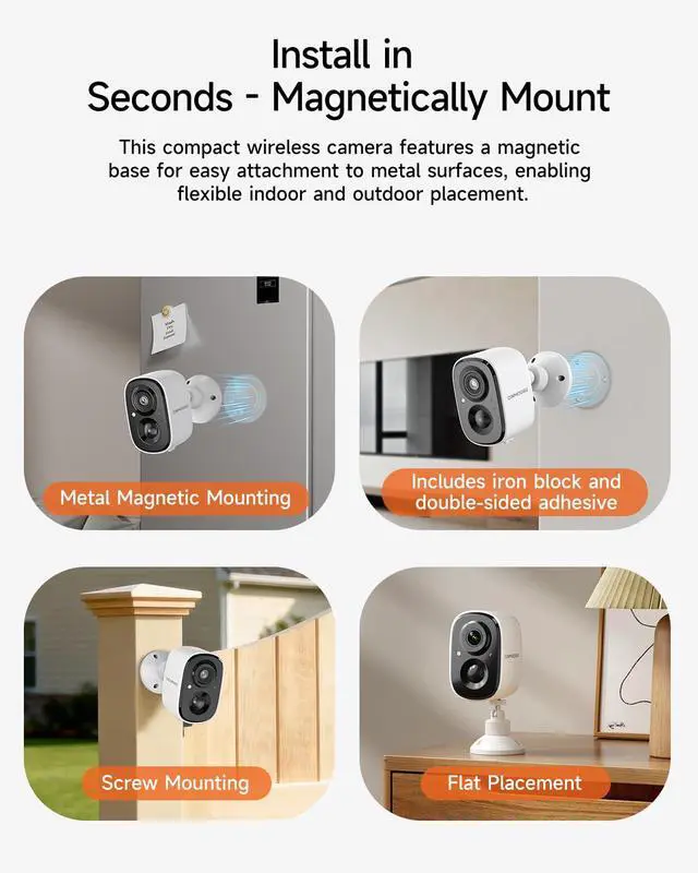Alt view image 4 of 7 - CINMOORE 2.5K Security Camera Wireless Outdoor, Battery Powered Indoor Camera Free Person Detection, Magnetic Mount Cameras for Home Security, Color Night Vision, Spotlight, Siren Alarm, 2-Way Talk