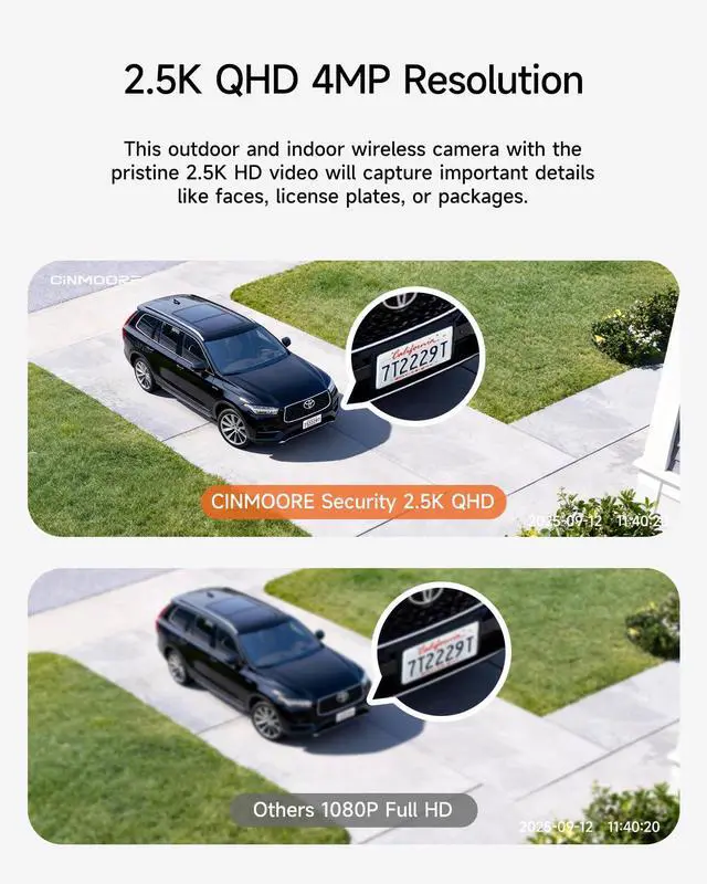 Alt view image 5 of 7 - CINMOORE 2.5K Security Camera Wireless Outdoor, Battery Powered Indoor Camera Free Person Detection, Magnetic Mount Cameras for Home Security, Color Night Vision, Spotlight, Siren Alarm, 2-Way Talk