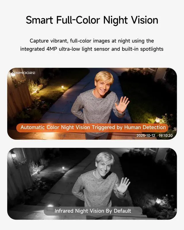 Alt view image 6 of 7 - CINMOORE 2.5K Security Camera Wireless Outdoor, Battery Powered Indoor Camera Free Person Detection, Magnetic Mount Cameras for Home Security, Color Night Vision, Spotlight, Siren Alarm, 2-Way Talk