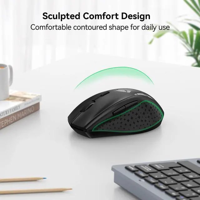 Alt view image 3 of 7 - TECKNET Wireless Mouse, 2.4G USB Computer Mouse with 6-Level Adjustable 4800 DPI, 30 Months Battery, Ergonomic Grips, 6 Buttons Portable for PC, Chromebook, Mac (Black)