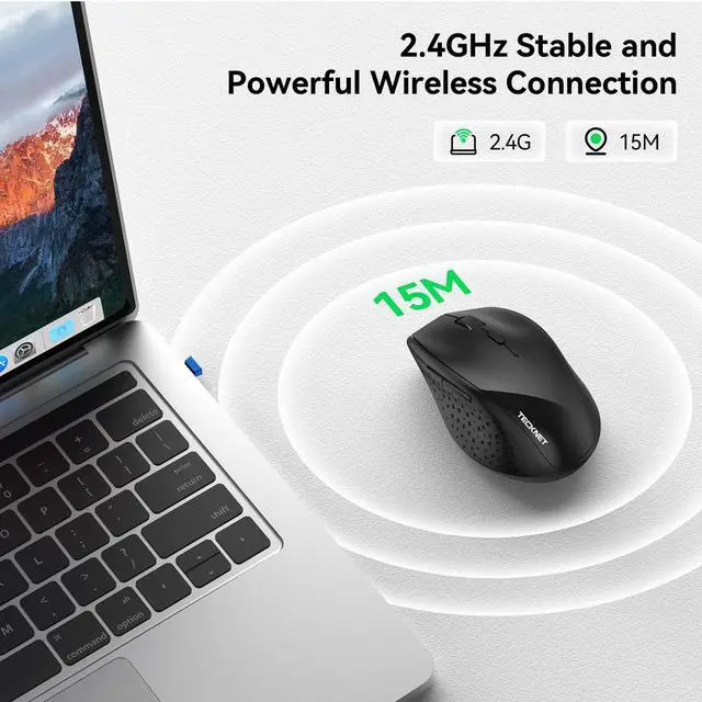 Alt view image 4 of 7 - TECKNET Wireless Mouse, 2.4G USB Computer Mouse with 6-Level Adjustable 4800 DPI, 30 Months Battery, Ergonomic Grips, 6 Buttons Portable for PC, Chromebook, Mac (Black)
