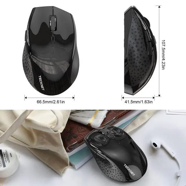 Alt view image 7 of 7 - TECKNET Wireless Mouse, 2.4G USB Computer Mouse with 6-Level Adjustable 4800 DPI, 30 Months Battery, Ergonomic Grips, 6 Buttons Portable for PC, Chromebook, Mac (Black)