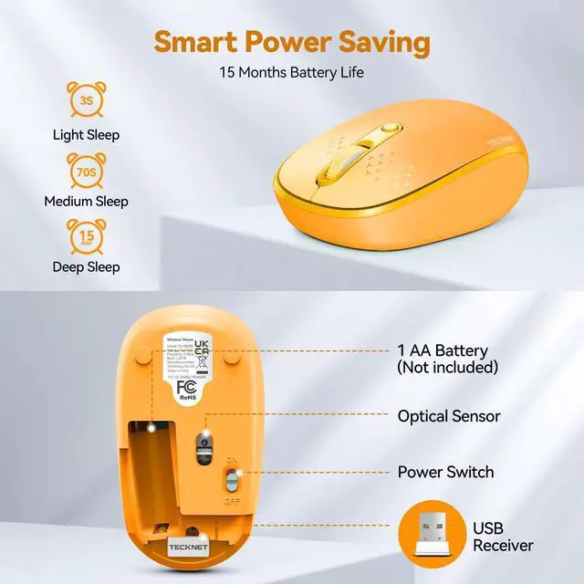 Alt view image 6 of 7 - TECKNET Wireless Mouse, 2.4G Quiet Computer Mouse with USB Receiver, 4 Buttons Portable Cordless Mice for Chromebook, Laptop, PC, Mac, 800/1200/1600 DPI