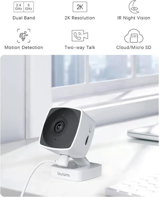Alt view image 2 of 7 - blurams 2.4G/5G Cameras for Home Security, 2K Pet Camera Indoor with Phone App, Window Security Camera w/Motion Detection, 2-Way Talk, IR Night Vision