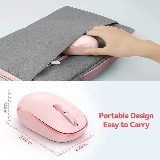 Alt view image 4 of 7 - TECKNET Wireless Mouse, 2.4G Quiet Computer Mouse with USB Receiver, 4 Buttons Portable Cordless Mice for Chromebook, Laptop, PC, Mac, 800/1200/1600 DPI - Pink