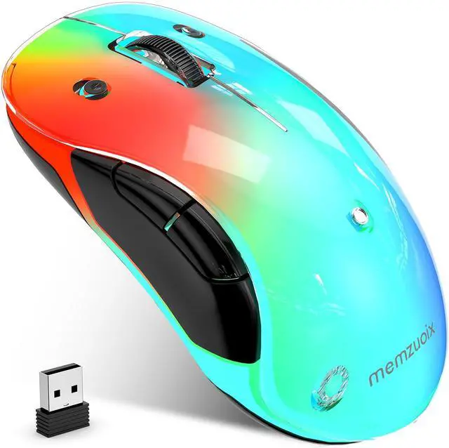 Main image of memzuoix 2.4G Aesthetic Wireless Mouse - Customizable Covers & LED Mood Lighting - Rechargeable Ergonomic Design, 5 Buttons, 1200 DPI for Office, Laptop, Mac - White
