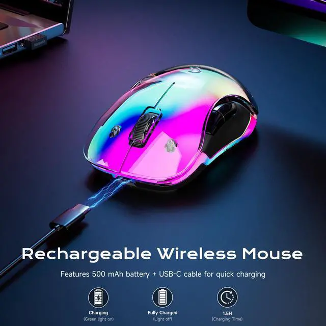 Alt view image 4 of 7 - memzuoix 2.4G Aesthetic Wireless Mouse - Customizable Covers & LED Mood Lighting - Rechargeable Ergonomic Design, 5 Buttons, 1200 DPI for Office, Laptop, Mac - White