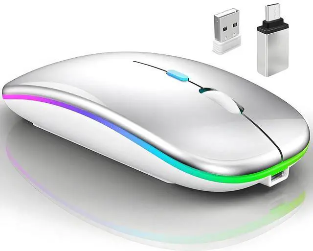Main image of Qullqian Wireless Bluetooth Mouse for MacBook Air/Mac/Pro/Laptop/Computer/PC,Rechargeable Dual Mode Switch Mouse Bluetooth 5.2/3.0 and 2.4GHz USB Receiver (Silver)