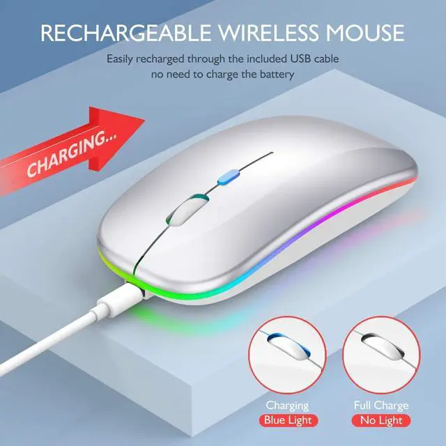 Alt view image 4 of 7 - Qullqian Wireless Bluetooth Mouse for MacBook Air/Mac/Pro/Laptop/Computer/PC,Rechargeable Dual Mode Switch Mouse Bluetooth 5.2/3.0 and 2.4GHz USB Receiver (Silver)