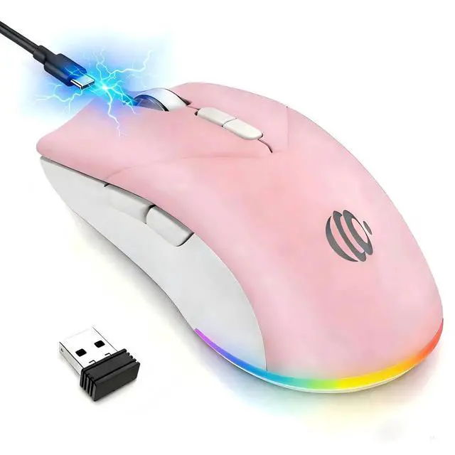Main image of AooKoNi Wireless Bluetooth Mouse, Rechargeable USB Optical Mouse, 3 Adjustable DPI, LED Silent Dual Mode(Bluetooth 5.2 and 2.4G) Wireless Mouse for Mac, Laptop, PC, Android, Windows (Pink)