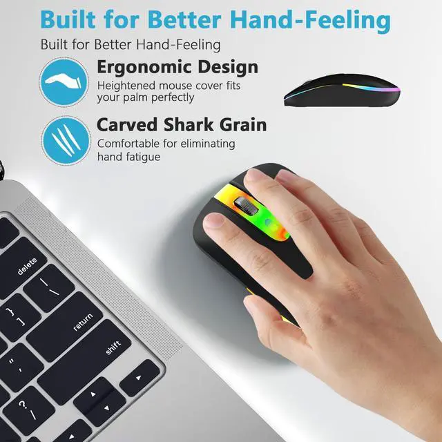 Alt view image 2 of 7 - HZD LED Wireless Mouse, Slim Silent Rechargeable Mouse for Laptop, 2.4G Portable USB Optical Mouse with Type C Adapter, 3 Adjustable DPI Levels 1600/1200/800 for Tablet/Computer Black