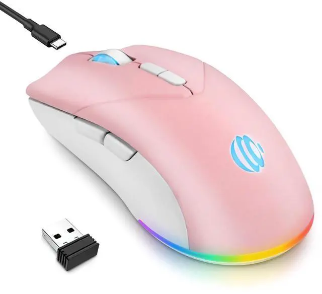 Main image of mobiproduct Wireless Bluetooth Mouse, Rechargeable USB Optical Mouse, 3 Adjustable DPI, LED Silent Dual Mode(Bluetooth 5.2 and 2.4G) Wireless Mouse for Laptop, PC, MacipadWide Compatibility.(Pink)