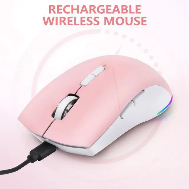 Alt view image 7 of 7 - AooKoNi Wireless Bluetooth Mouse, Rechargeable USB Optical Mouse, 3 Adjustable DPI, LED Silent Dual Mode(Bluetooth 5.2 and 2.4G) Wireless Mouse for Mac, Laptop, PC, Android, Windows (Pink)