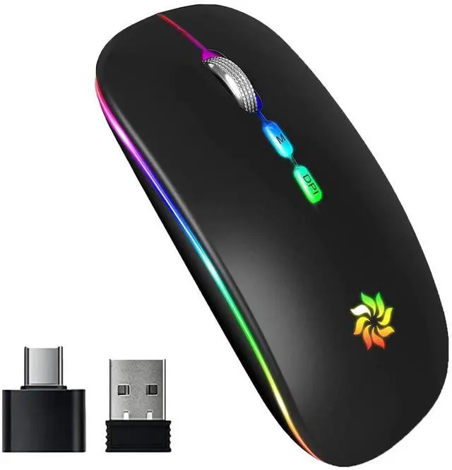 Main image of KBCASE Wireless Mouse, LED Wireless Mouse for Laptop, Slim Silent Mouse 2.4G Rechargeable Wireless Computer Mouse for Laptop, MacBook, iPad, Chromebook, with USB & Type-c Receiver