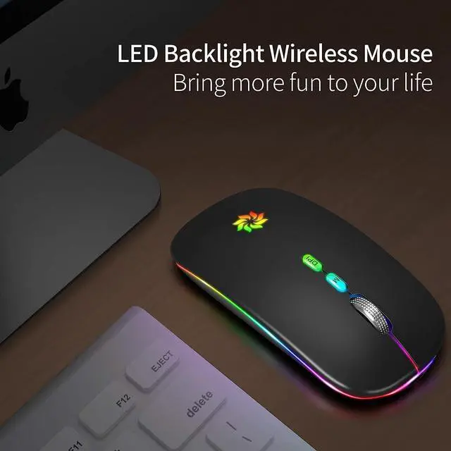 Alt view image 3 of 7 - KBCASE Wireless Mouse, LED Wireless Mouse for Laptop, Slim Silent Mouse 2.4G Rechargeable Wireless Computer Mouse for Laptop, MacBook, iPad, Chromebook, with USB & Type-c Receiver