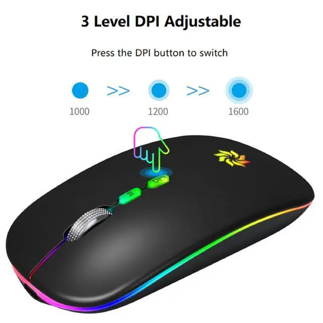 Alt view image 4 of 7 - KBCASE Wireless Mouse, LED Wireless Mouse for Laptop, Slim Silent Mouse 2.4G Rechargeable Wireless Computer Mouse for Laptop, MacBook, iPad, Chromebook, with USB & Type-c Receiver