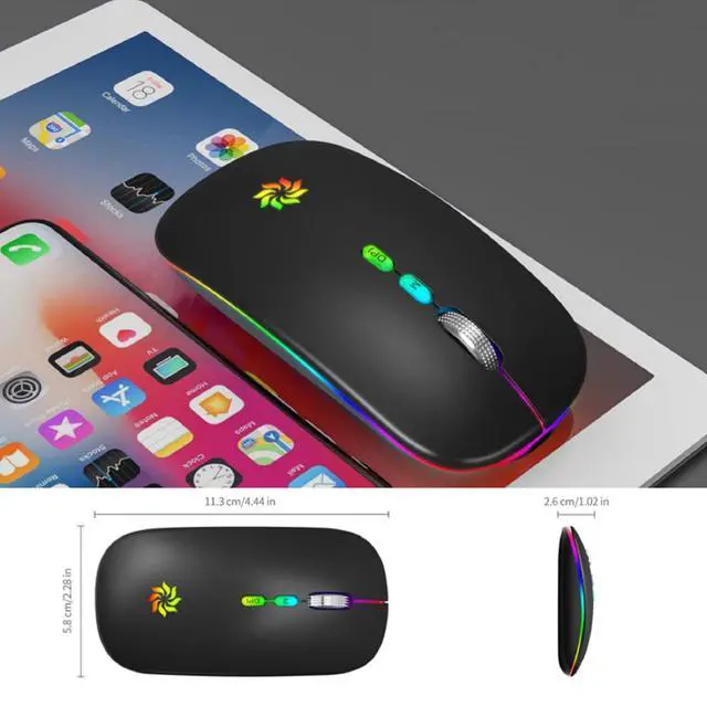 Alt view image 7 of 7 - KBCASE Wireless Mouse, LED Wireless Mouse for Laptop, Slim Silent Mouse 2.4G Rechargeable Wireless Computer Mouse for Laptop, MacBook, iPad, Chromebook, with USB & Type-c Receiver