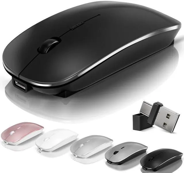 Main image of Kovess Mouse for Laptop Wireless Bluetooth - MacBook Air Mac Pro PC iPad Optical Rechargeable Silent Mouse with Jiggler Dual Mode Switch Bluetooth 5.2/3.0 and 2.4GHz USB-A and Type-C Receiver Black