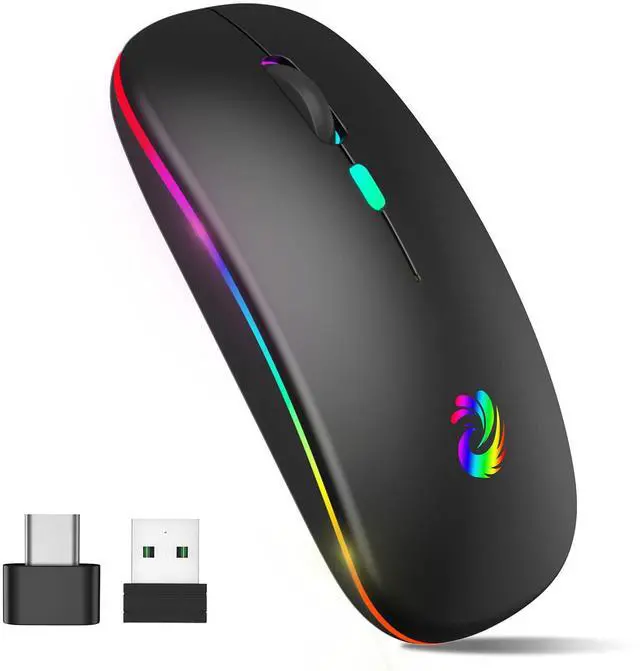 Main image of aMZCaSE LED Wireless Mouse, Rechargeable Slim Silent Mice 2.4G Portable Office Optical Mouse with USB Receiver and Type-C Adapter, 3 Adjustable DPI for Laptop, Computer, PC, Notebook, Desktop (Black)