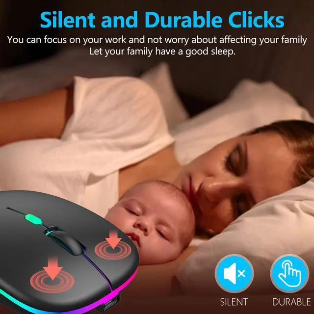 Alt view image 5 of 7 - aMZCaSE LED Wireless Mouse, Rechargeable Slim Silent Mice 2.4G Portable Office Optical Mouse with USB Receiver and Type-C Adapter, 3 Adjustable DPI for Laptop, Computer, PC, Notebook, Desktop (Black)