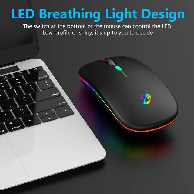 Alt view image 6 of 7 - aMZCaSE LED Wireless Mouse, Rechargeable Slim Silent Mice 2.4G Portable Office Optical Mouse with USB Receiver and Type-C Adapter, 3 Adjustable DPI for Laptop, Computer, PC, Notebook, Desktop (Black)