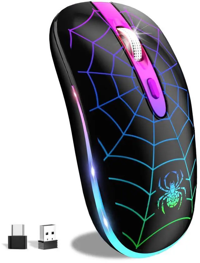 Main image of FUWANG Wireless Mouse, Rechargeable LED Bluetooth Wireless Mouse, Portable USB Optical 2.4G Wireless Bluetooth Two Mode Computer Mice with USB & Type-c Receiver