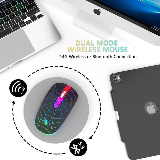Alt view image 3 of 7 - FUWANG Wireless Mouse, Rechargeable LED Bluetooth Wireless Mouse, Portable USB Optical 2.4G Wireless Bluetooth Two Mode Computer Mice with USB & Type-c Receiver
