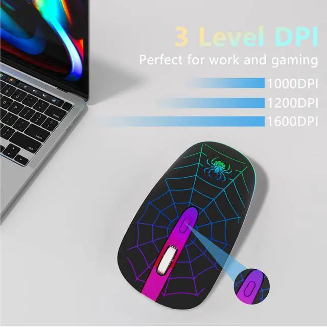 Alt view image 4 of 7 - FUWANG Wireless Mouse, Rechargeable LED Bluetooth Wireless Mouse, Portable USB Optical 2.4G Wireless Bluetooth Two Mode Computer Mice with USB & Type-c Receiver