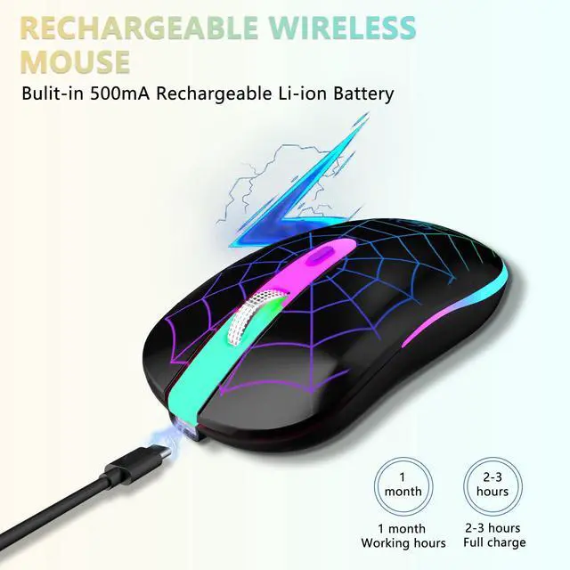 Alt view image 6 of 7 - FUWANG Wireless Mouse, Rechargeable LED Bluetooth Wireless Mouse, Portable USB Optical 2.4G Wireless Bluetooth Two Mode Computer Mice with USB & Type-c Receiver