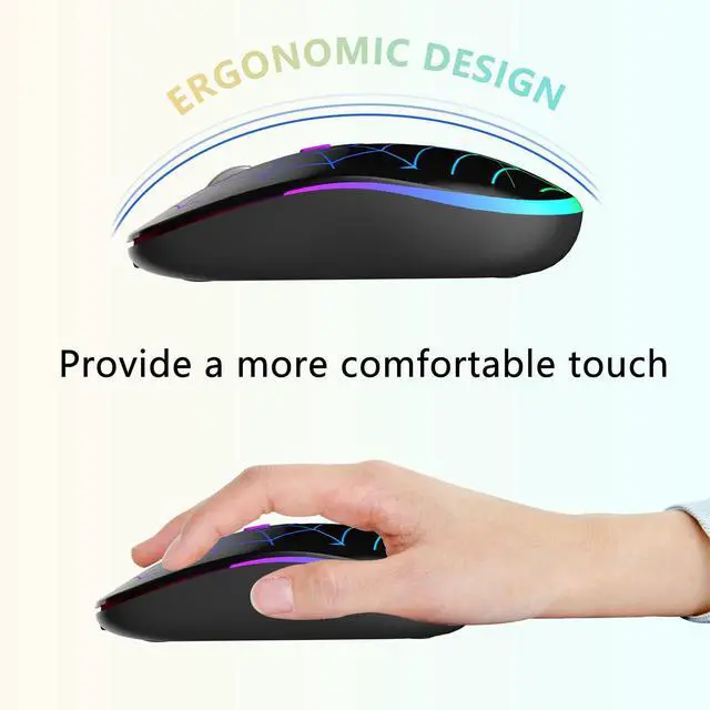 Alt view image 7 of 7 - FUWANG Wireless Mouse, Rechargeable LED Bluetooth Wireless Mouse, Portable USB Optical 2.4G Wireless Bluetooth Two Mode Computer Mice with USB & Type-c Receiver