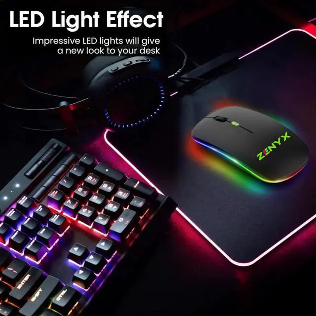 Alt view image 3 of 7 - Zenyx Wireless Rechargeable Mouse, Dual Mode with USB Receiver & Bluetooth 5.1, 2.4GHz, Slim Portable Mouse with LED Lights, Silent, Compatible for Laptop Windows MAC Android PC & Computer, Black