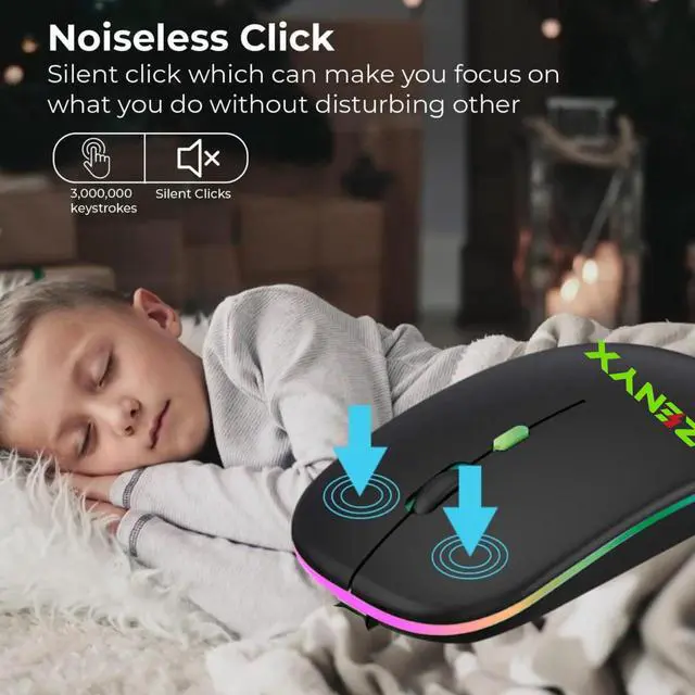 Alt view image 6 of 7 - Zenyx Wireless Rechargeable Mouse, Dual Mode with USB Receiver & Bluetooth 5.1, 2.4GHz, Slim Portable Mouse with LED Lights, Silent, Compatible for Laptop Windows MAC Android PC & Computer, Black