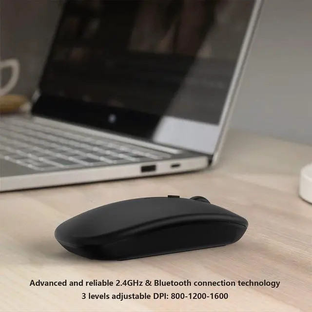 Alt view image 4 of 7 - Wireless Bluetooth Mouse for Apple iPad iPhone MacBook Android Samsung Tablet Phone Dual-Mode Rechargeable 2.4G Portable Computer Mice for Windows Laptop Notebook PC Mac Desktop USB Receiver (Black)