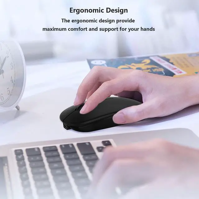 Alt view image 6 of 7 - Wireless Bluetooth Mouse for Apple iPad iPhone MacBook Android Samsung Tablet Phone Dual-Mode Rechargeable 2.4G Portable Computer Mice for Windows Laptop Notebook PC Mac Desktop USB Receiver (Black)