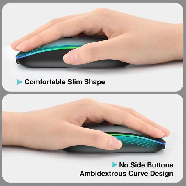 Alt view image 5 of 6 - Wireless Mouse, Rechargeable Dual-Mode LED Mouse for Laptop with USB Receiver, Slim Travel Mice for MacBook Air/Pro Laptop iPad Computer Tablet