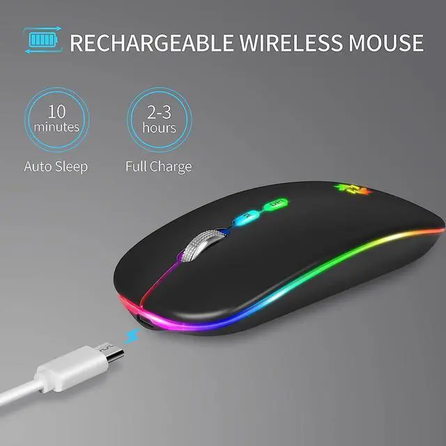 Alt view image 5 of 7 - KBCASE Wireless Mouse, LED Wireless Mouse for Laptop, Slim Silent Mouse 2.4G Rechargeable Wireless Computer Mouse for Laptop, MacBook, iPad, Chromebook, with USB & Type-c Receiver