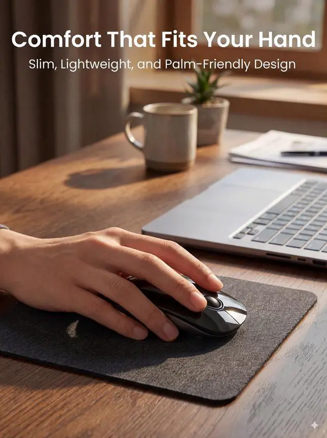 Alt view image 3 of 7 - RAPIQUE Bluetooth Wireless Mouse, Dual Bluetooth & 2.4G, Type-C Rechargeable, Silent Click, Slim Symmetrical Design, Portable for Laptop/iPad/MacBook/Desktop/Windows/macOS Black