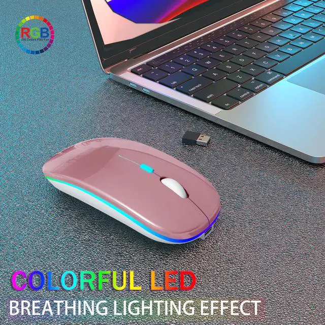 Alt view image 2 of 7 - AIKOKOK Wireless Bluetooth Mouse Rechargeable Laptop Mice with LED Use Portable(BT5.2 and USB 2.4G) Dual Mode Connection Silent Slim Computer Mouse for Laptop/iPad Tablet/Apple MacBook/PC (Rose Gold)